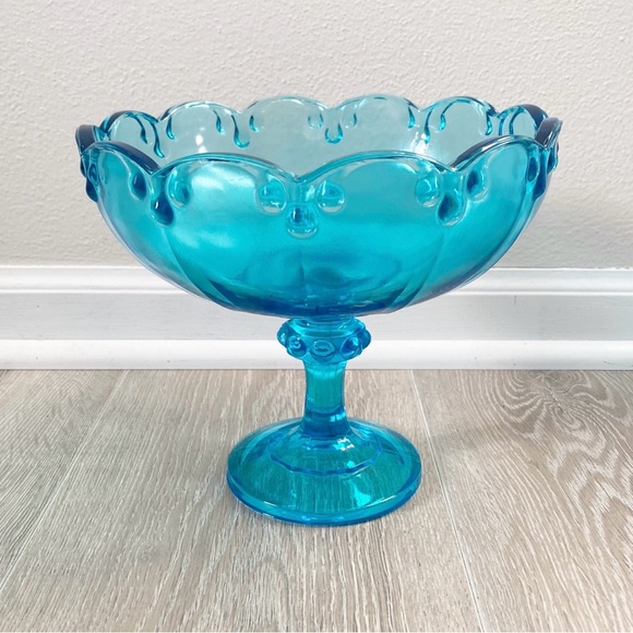 Vintage Indiana Glass Teal Blue Garland Bowl Dish Decorative Scalloped Edge - Picture 1 of 5
